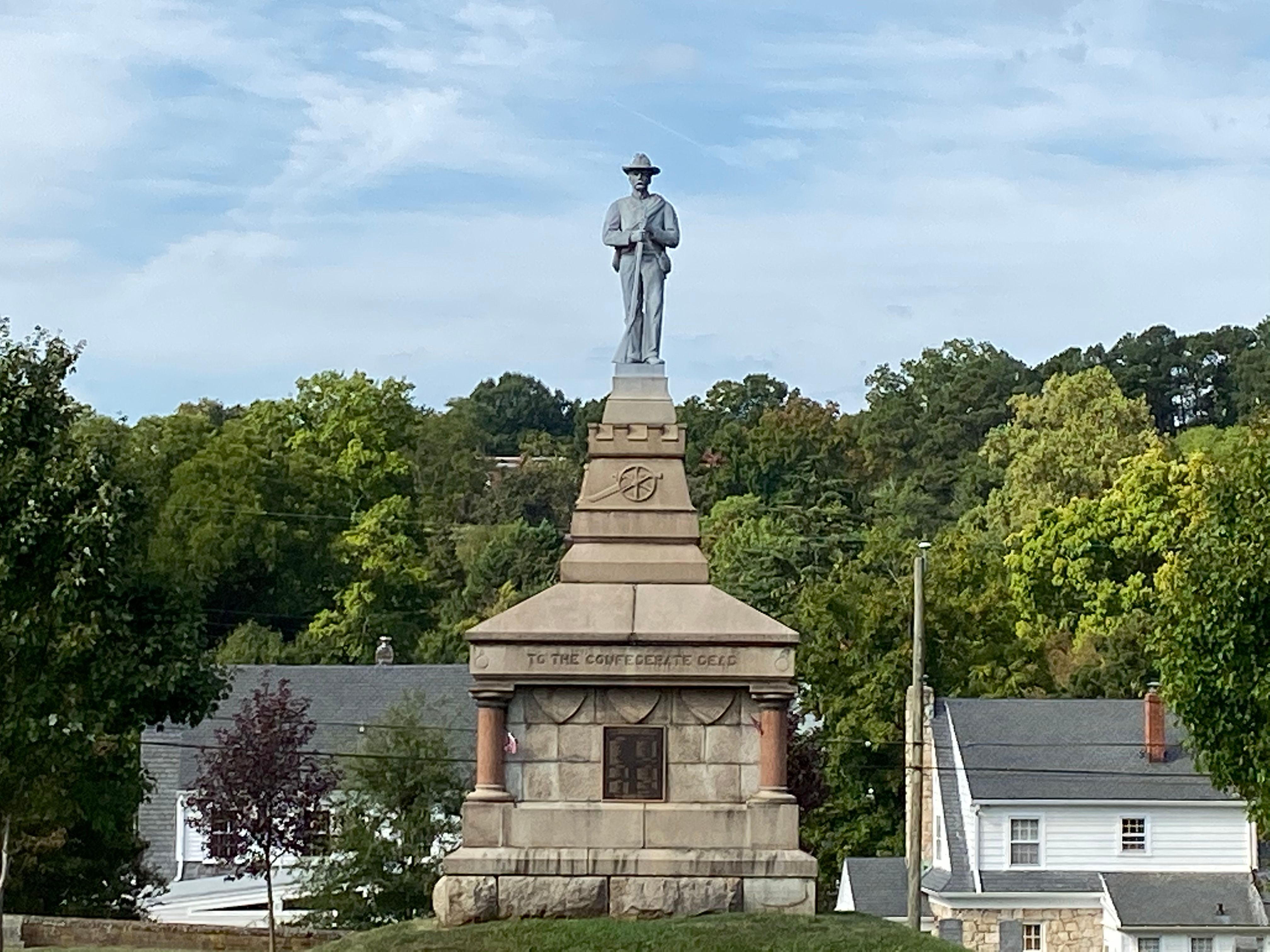 The Confederate monument in the middle of the cemetery, on top of the mass grave of unidentified remains