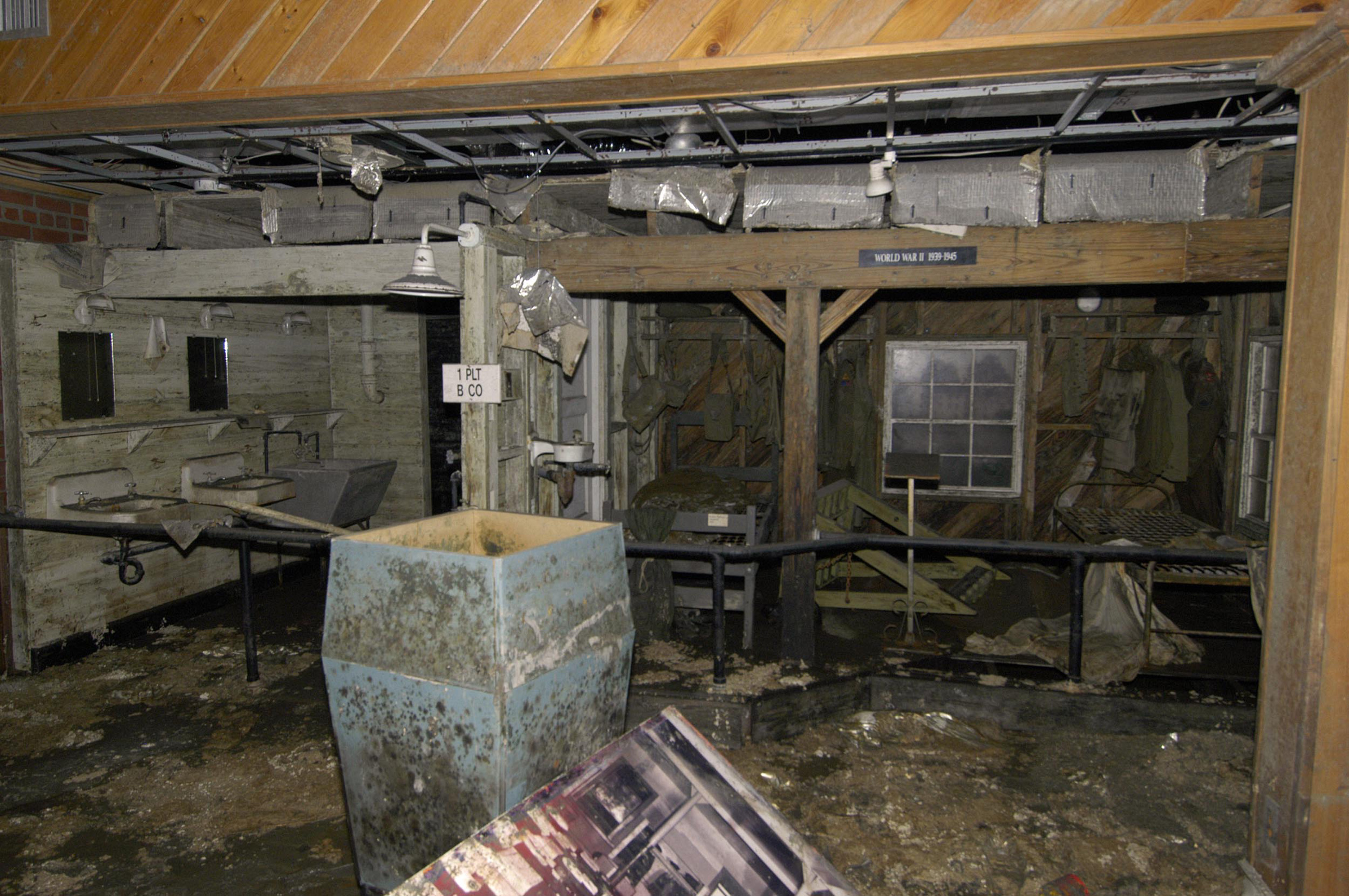 Some of the damage to the barracks done by Hurricane Katrina