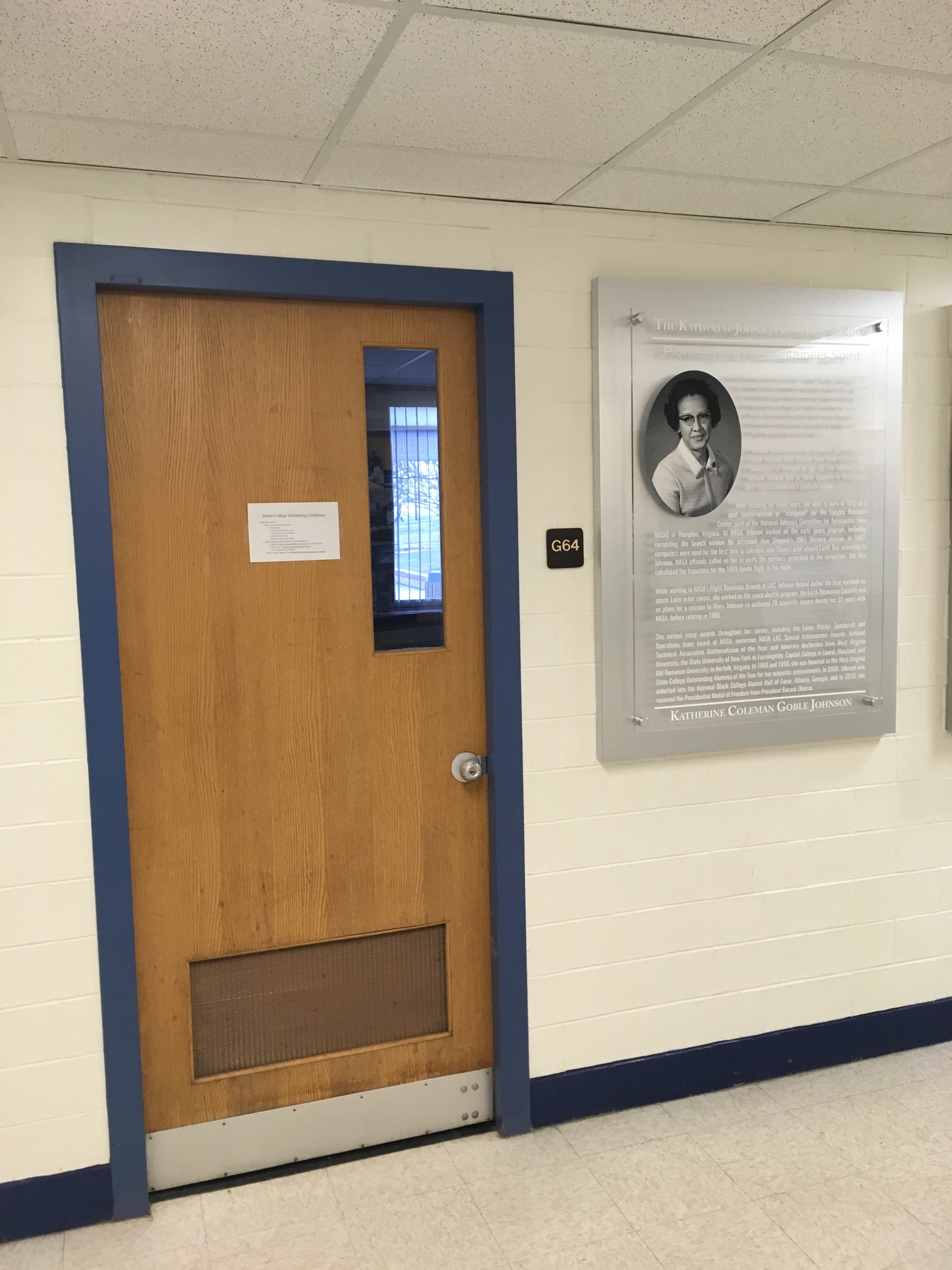 Katherine Johnson Conference Room, G64, in the Engineering Sciences Building (ESB) on West Virginia University's Evansdale Campus
