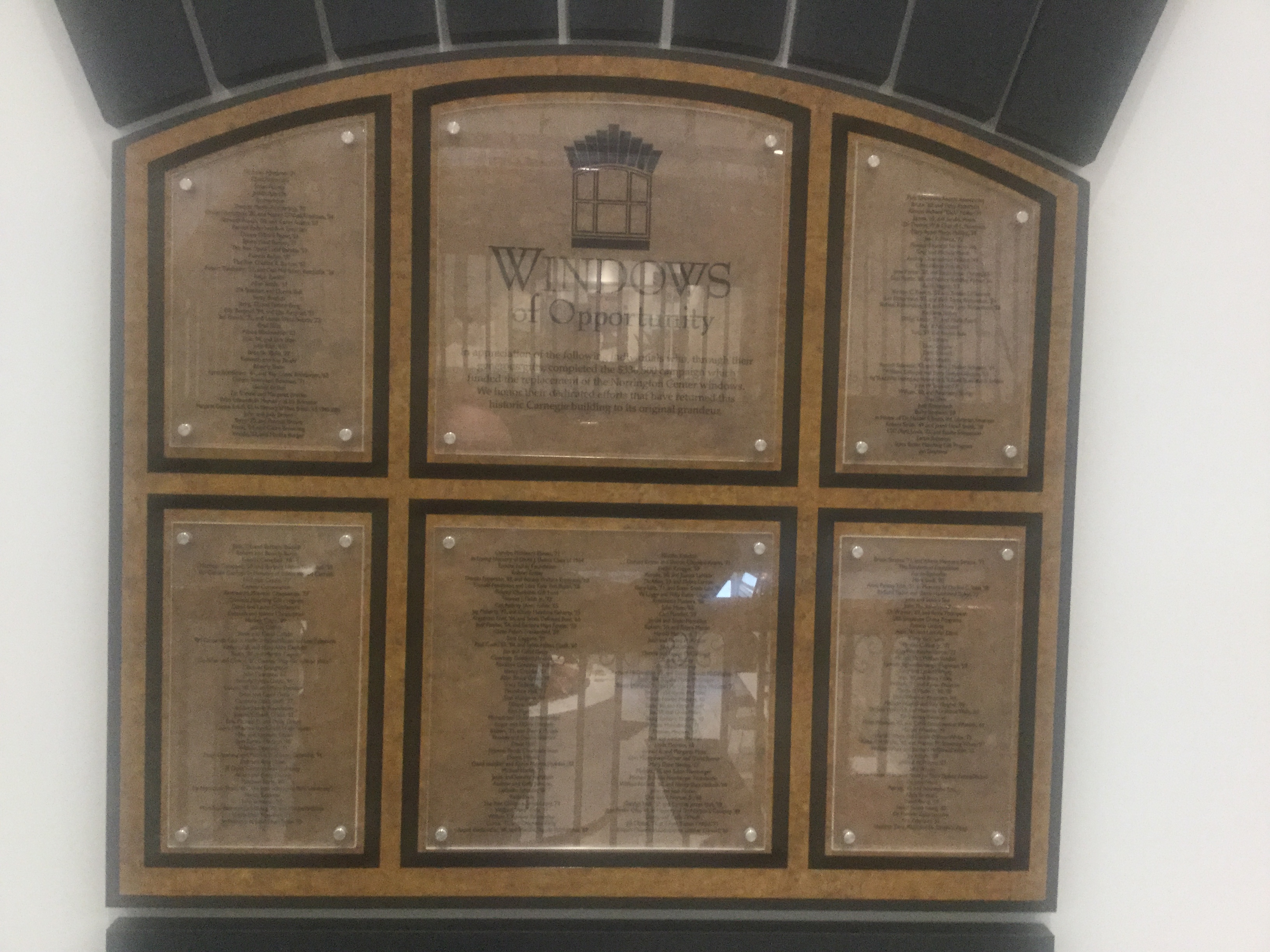 The plaque commemorating the "Windows of Opportunity" campaign.