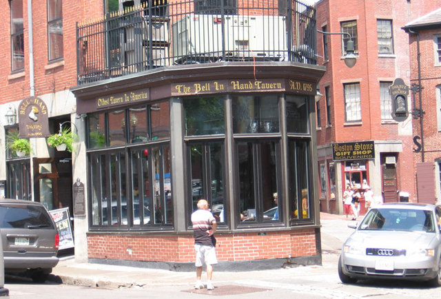 The front of the Bell In Hand Tavern, from: https://www.thrillist.com/drink/boston/union-oyster-house-jacob-wirth-amrheins-are-some-of-the-oldest-bars-in-boston 