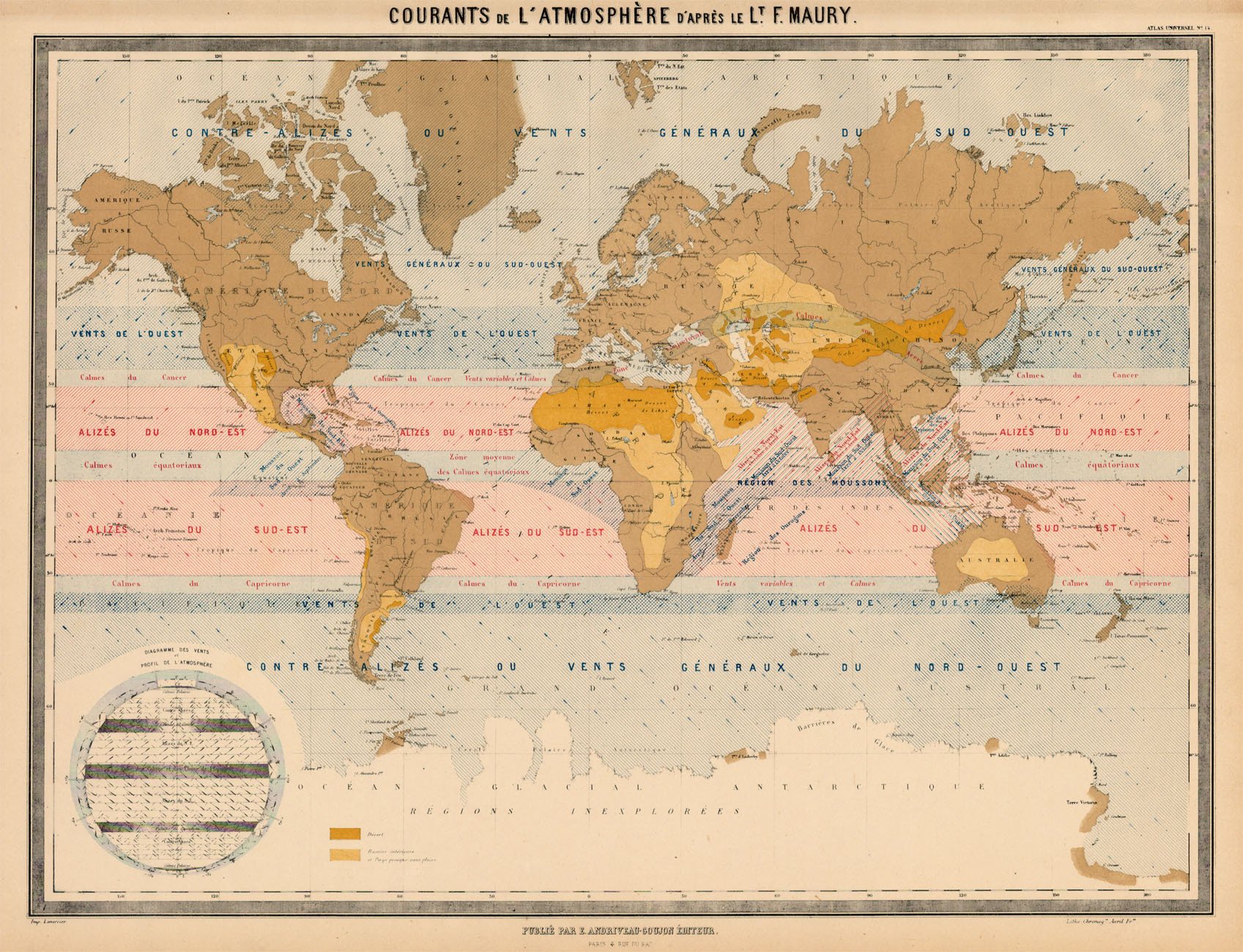 Maury's map of the known world, circa 1847.