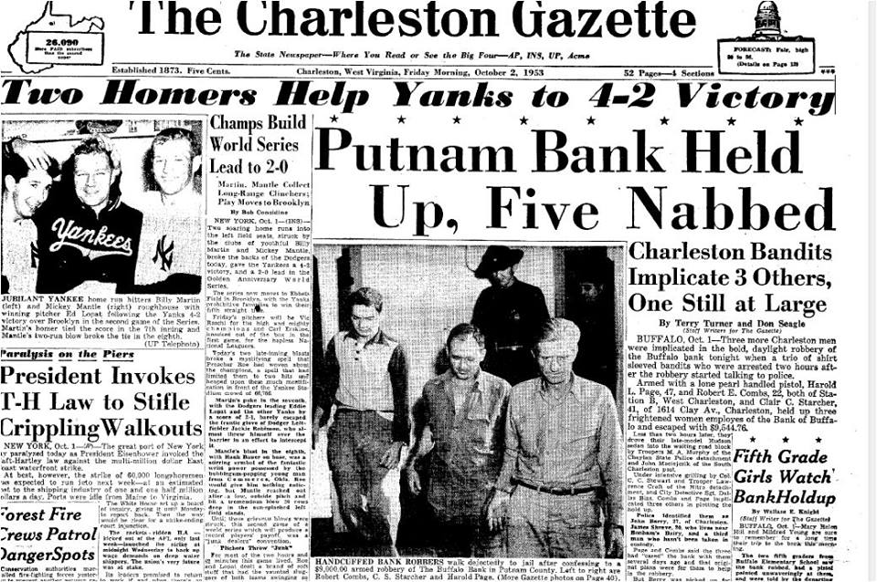 Oct. 2, 1953 newspaper; Left to right are Robert Combs, C. S. Starcher and Harold Page.