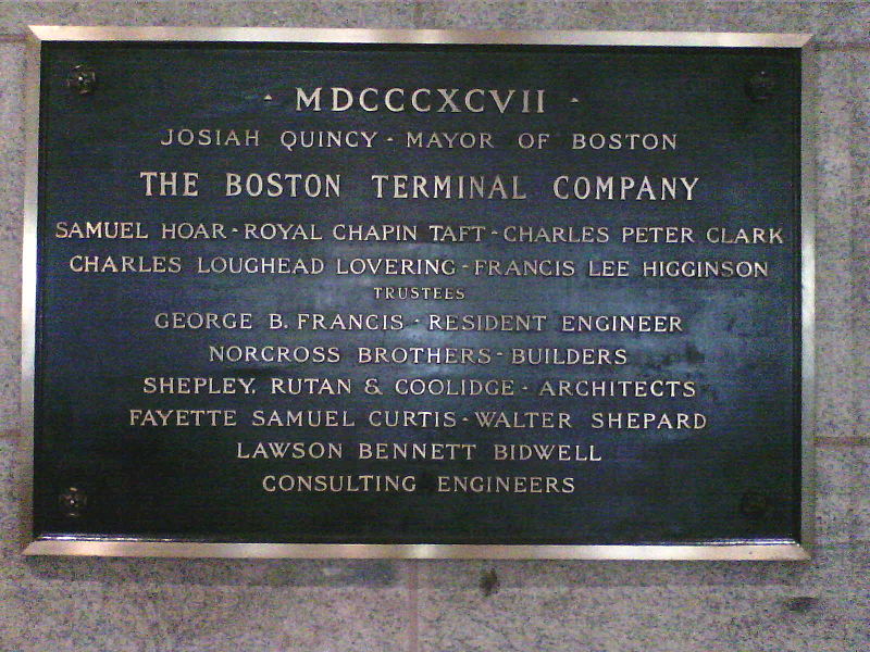 Plaque inside the South Station Terminal