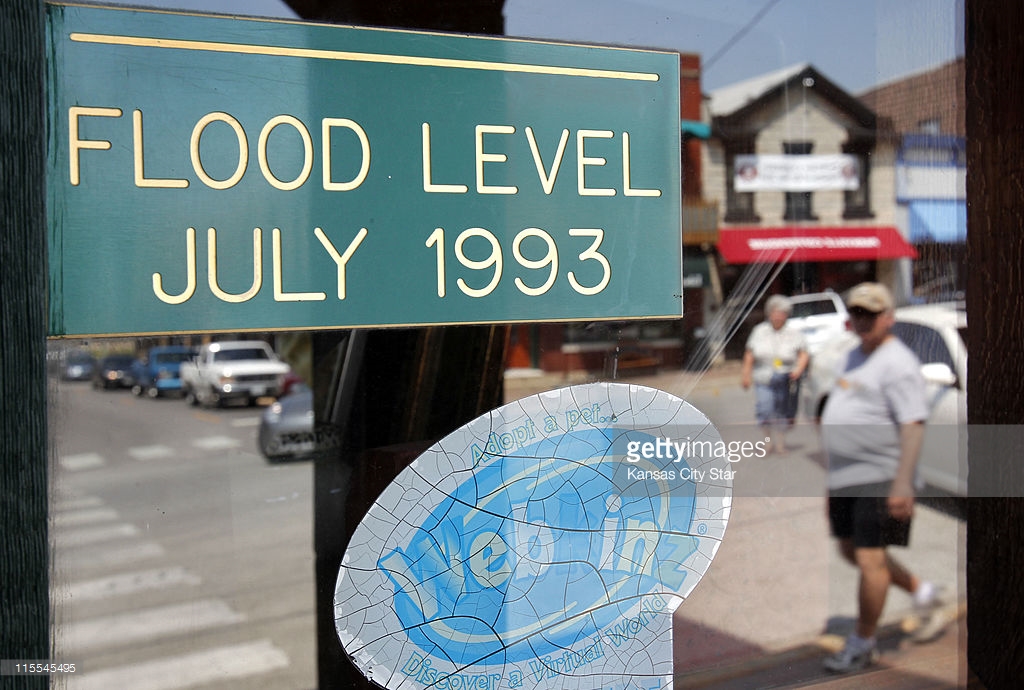 Flood level sign on entryway.
