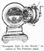 The Farmers' Bank of Weston was very proud of acquiring this safe. They ran this drawing of it in every advertisement that was in the Weston Leader for several years. It is located in the vault in City Hall to this day