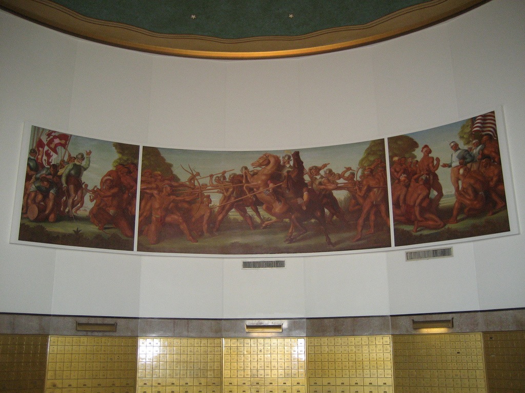 Charles Hardman's wall mural features Hernando de Soto, Ponce de Leon and General Thomas Jesup.