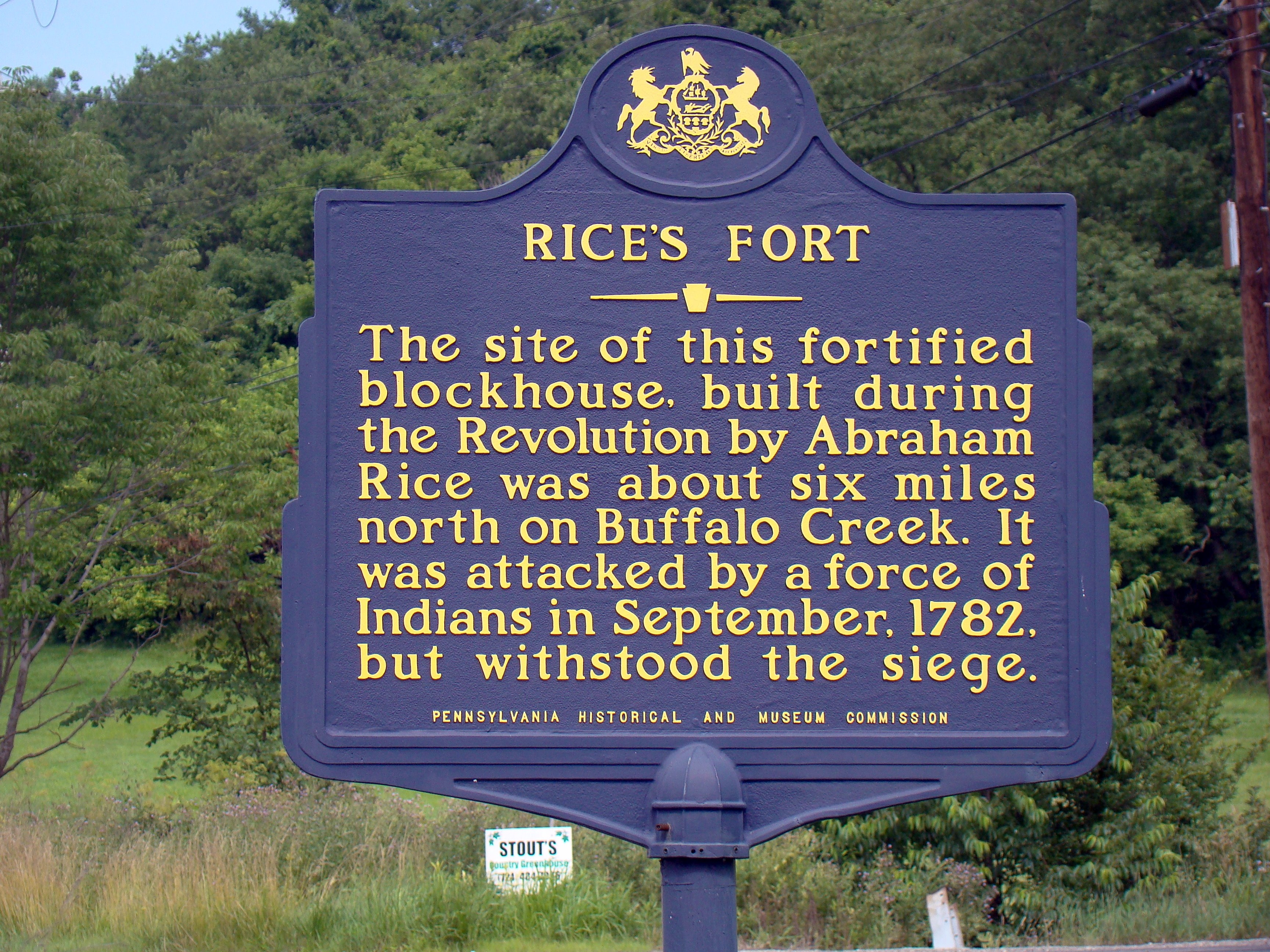 Rice's Fort Historical Marker