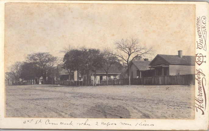 Site on Third Street where two African American men were shot and killed as denoted by the "x" in the photo.
http://www.history.ncdcr.gov/1898-wrrc/report/Chapter5.pdf