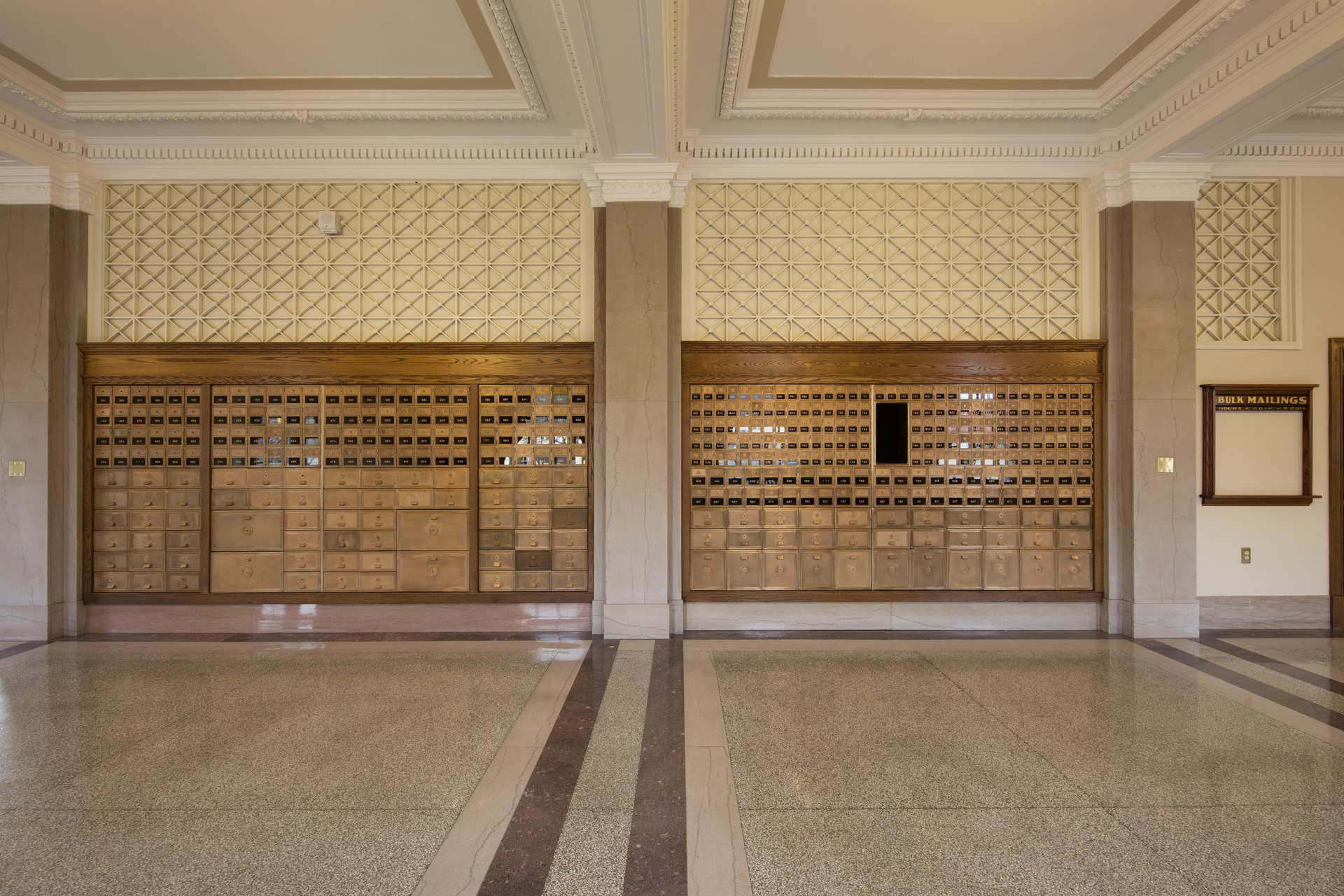 Post office boxes inside the building