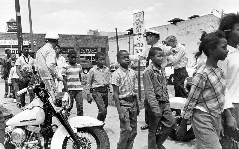Children as young as elementary school students were arrested for nonviolent demonstrations against segregation. Here, children are arrested near Birmingham City Hall, May 4, 1963.