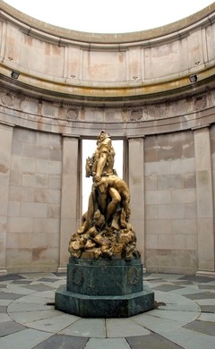This is a view of the entire bronze statue of "Lady Liberty in Distress".