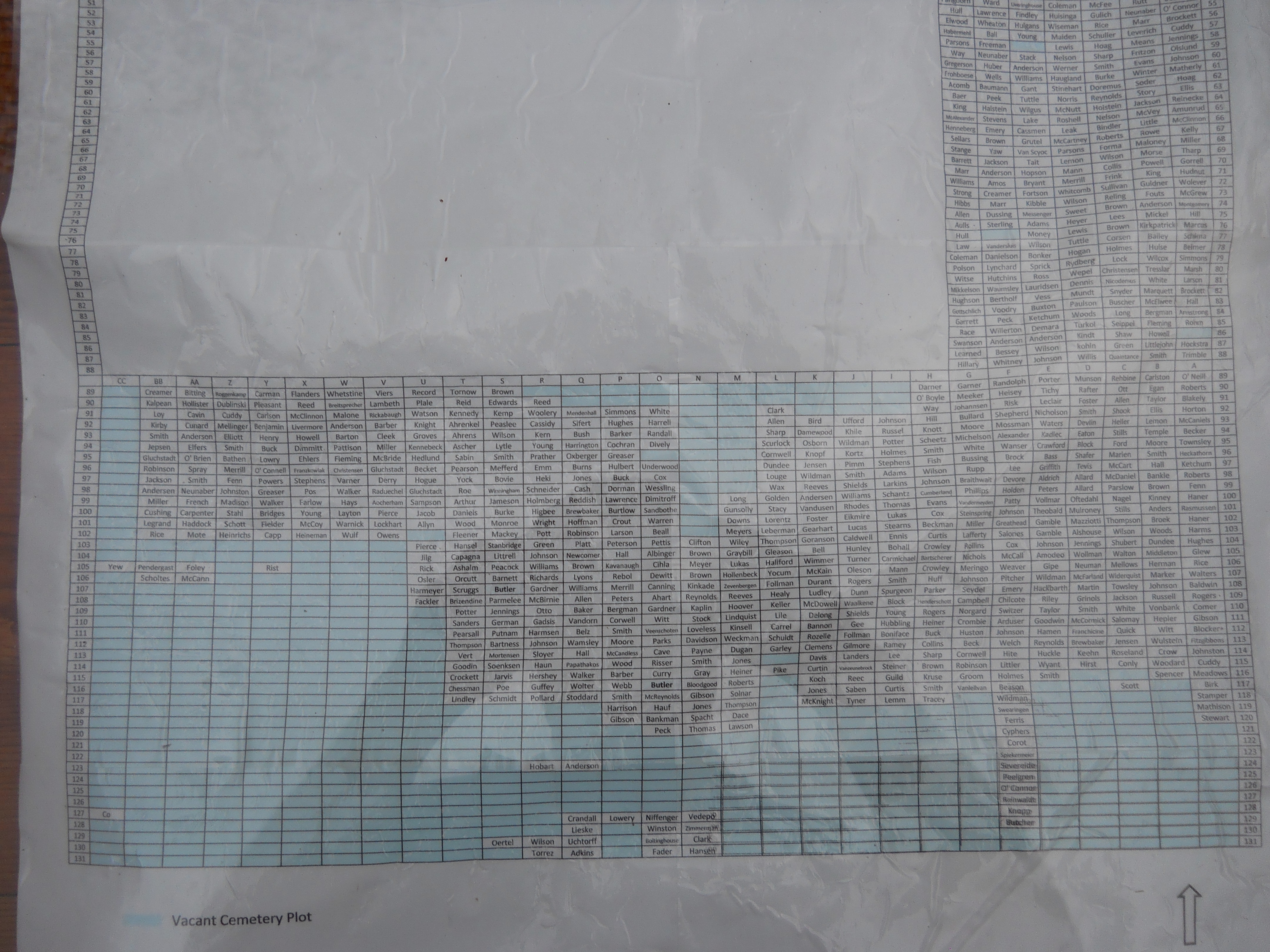 Cemetery plot map. (bottom half)