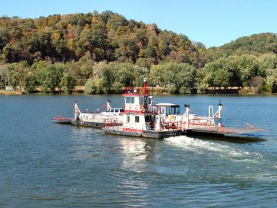 A ferry boat crossing the river