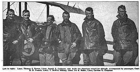 1st Aero Squadron pilots at Ryan's Pasture, Novemeber 19, 1915. Captain Benjamon Fouolois, (third form the left), Commanding Officer and father of the Air Force.
