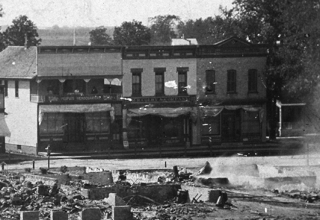 M.B. Colby & Co., center, after the fire of 1895