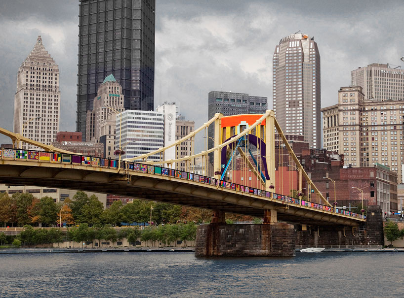 The Warhol Bridge during its "yarn-bombing" in 2013.  