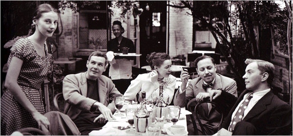 Buffie Johson, center, with Tennessee Williams to her left