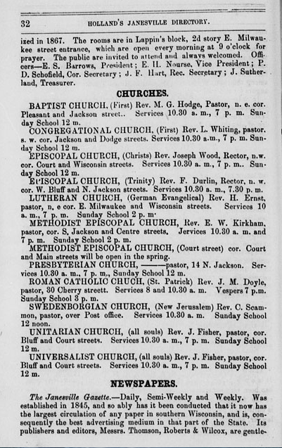 Janesville Directory from 1870