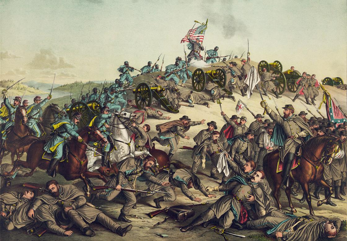 A Cromolithograph published by Kurz and Allison in 1888, depicting the Battle of Nashville