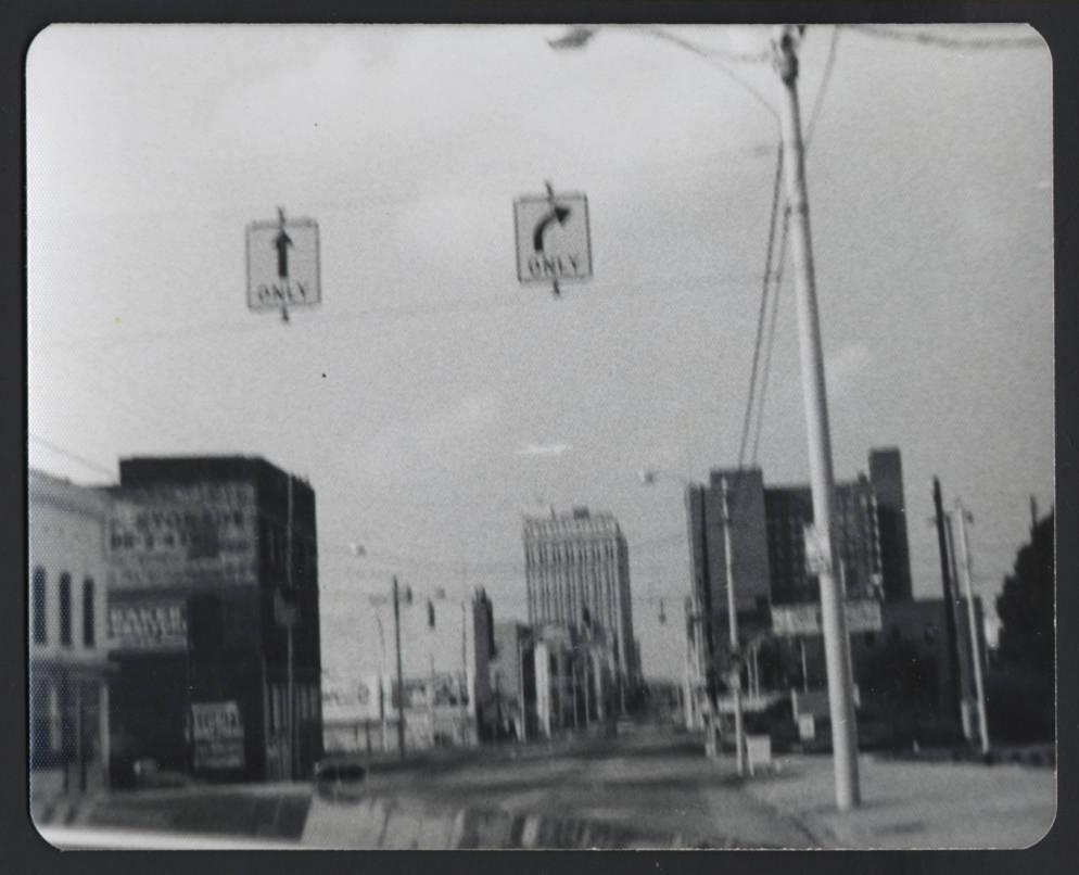 Looking north on South Elm Street toward Hamburger Square in Greensboro. Second building from the left is the Cascade Saloon building.