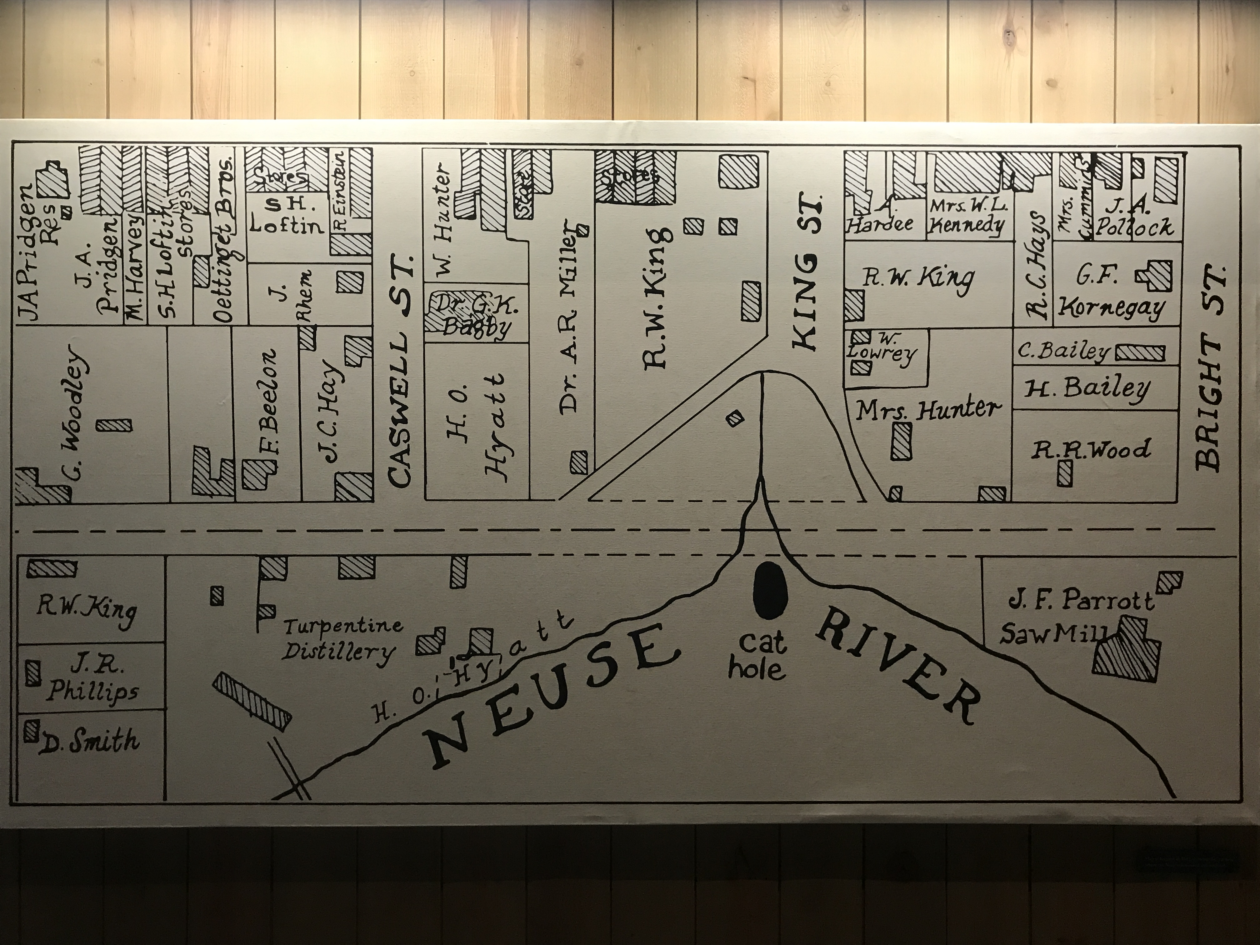 A Map of Kinston, NC and the location of the cat hole, where the ship was outfitted.