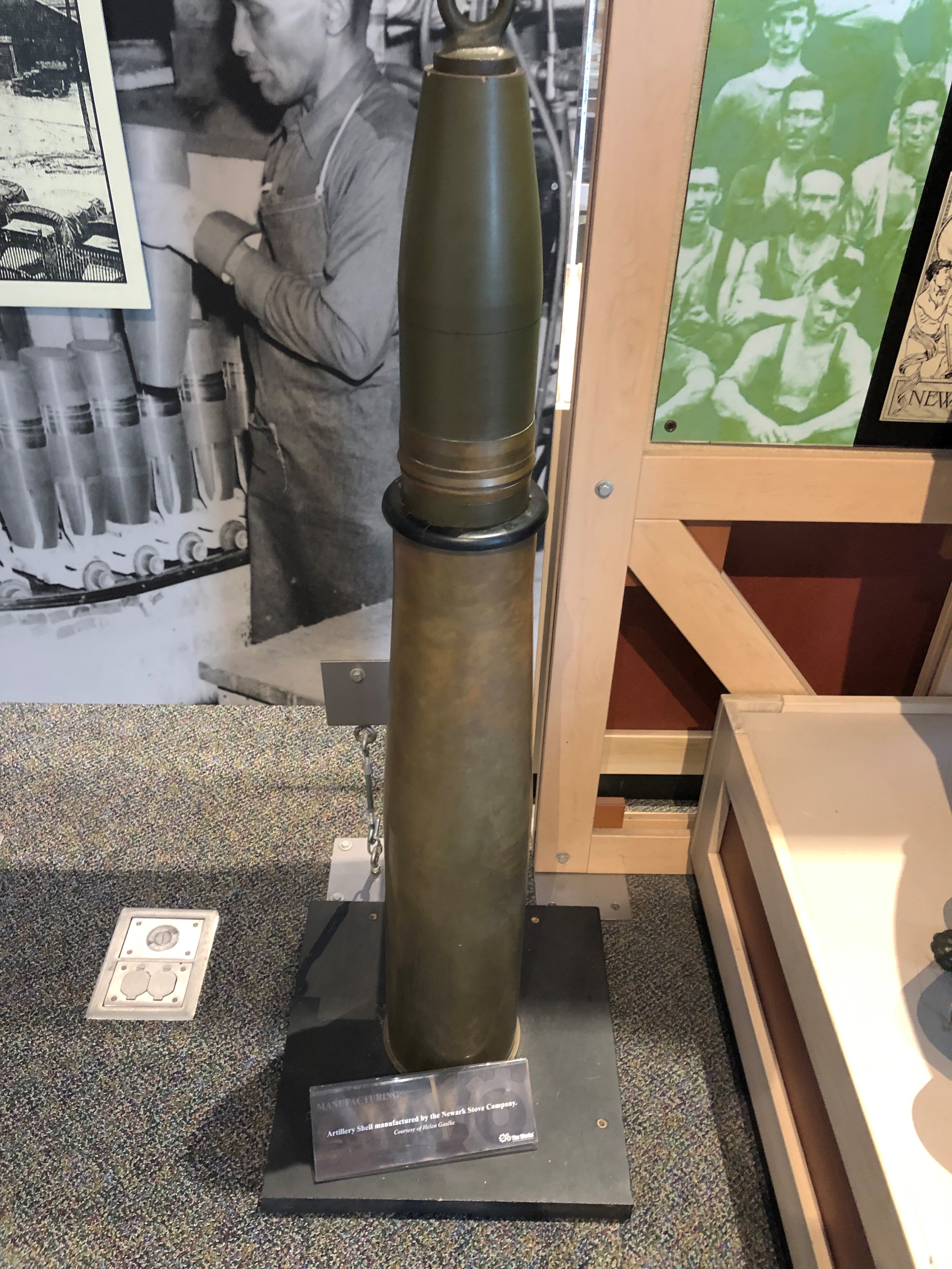 During wartime, the factory produced artillery shells, such as this one.