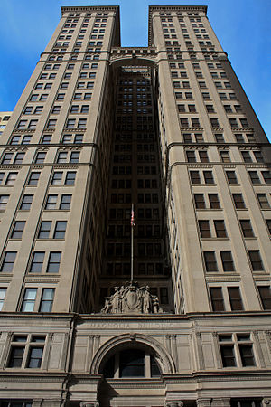 Magnolia Building, downtown Dallas. Built in 1922, this 400-foot high, 29-story building was the first high rise in the United States to have air conditioning and the city's first skyscraper.