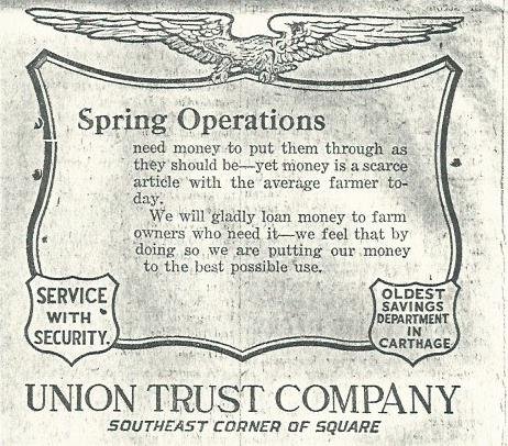 1922 Advertisement from the Union Trust Company from the Carthage Evening Press,