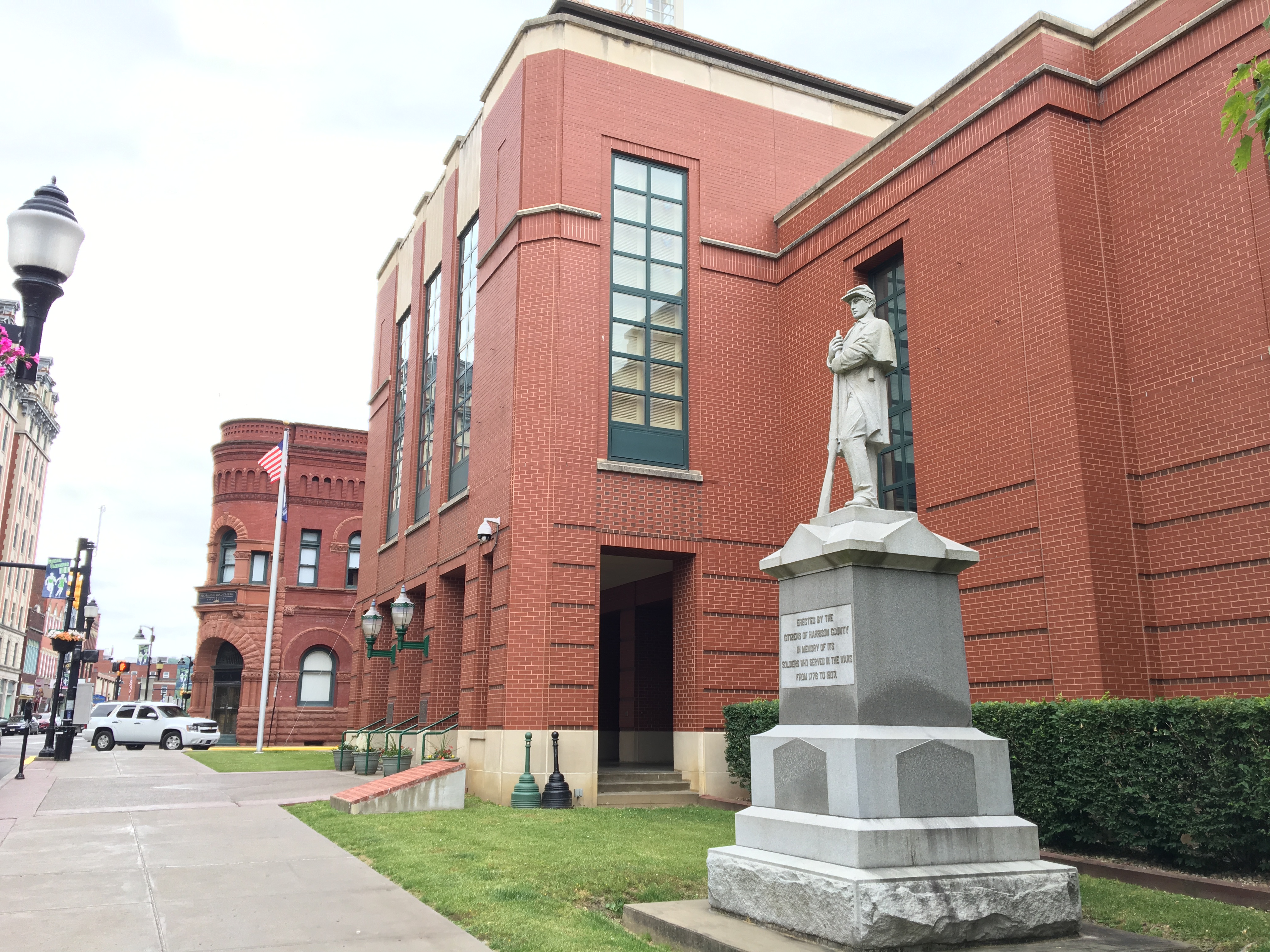 Photo of the statue at its current location outside the Clarksburg City Building. 
