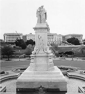 The Peace Monument stands with the Capital Building as a backdrop. Picture by an unknown employee of the the federal government and all images are located in public domain.