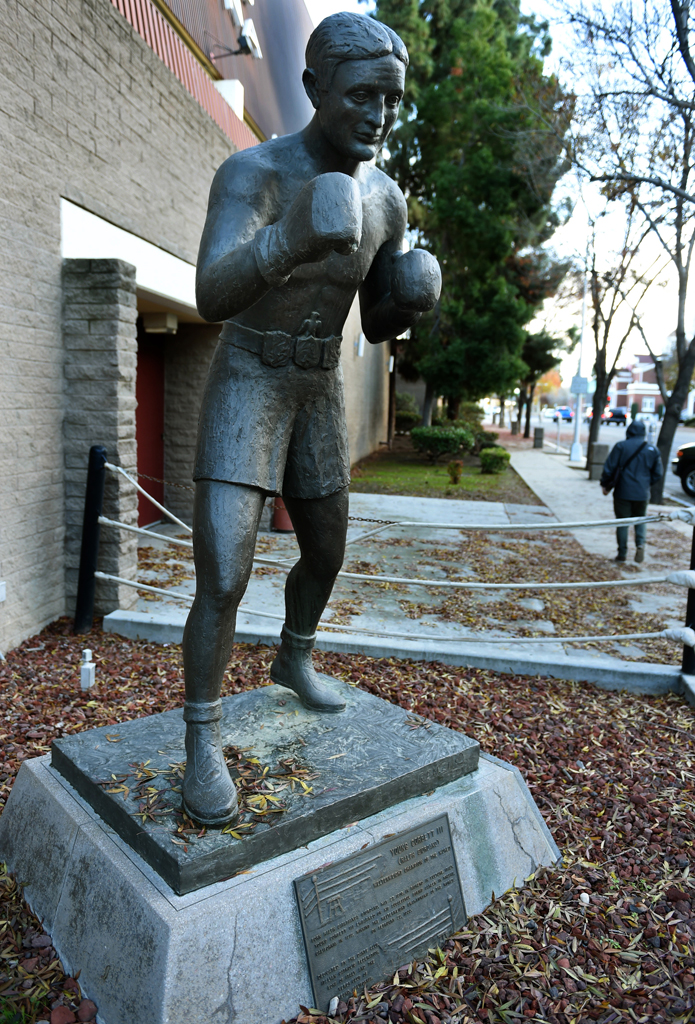 The statue, built in honor of Young Corbett III.