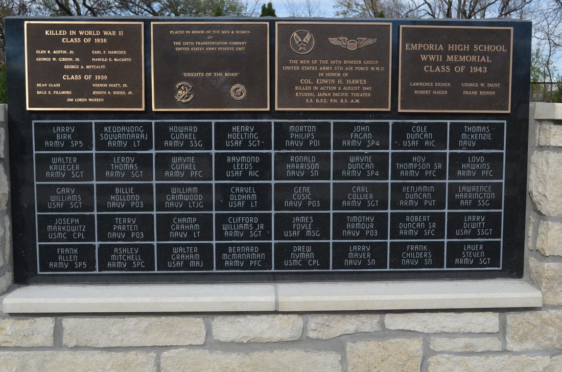 This is the new addition to the Veteran's Memorial which displays names of veterans from Emporia ("All" 1).