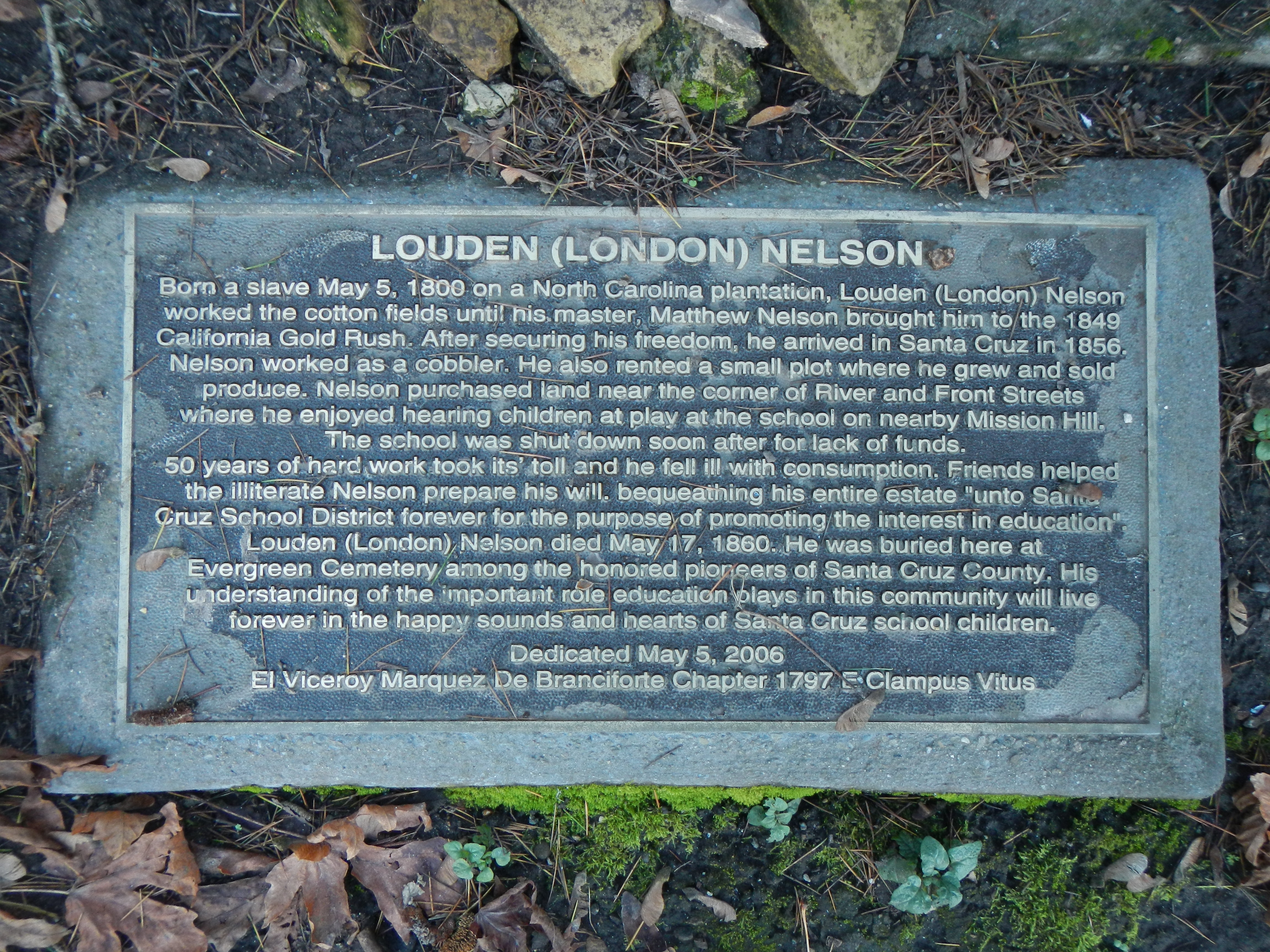 Memorial marker outside of Louden Nelson's old home