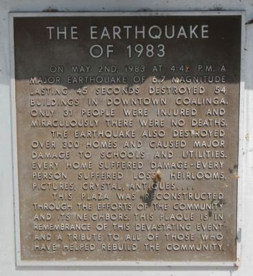 Plaque in Coalinga Plaza