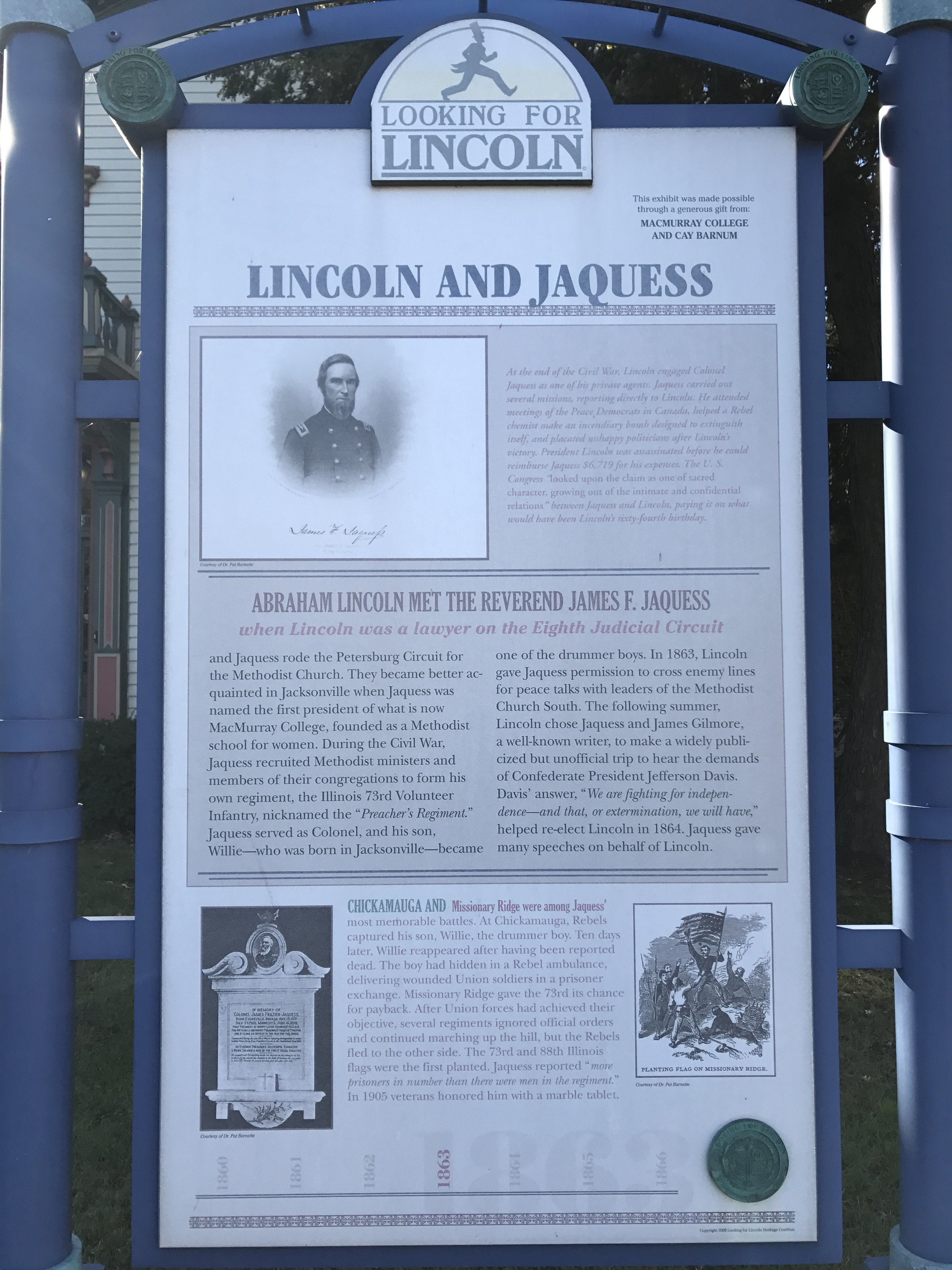 The Looking for Lincoln sign located outside of the house.