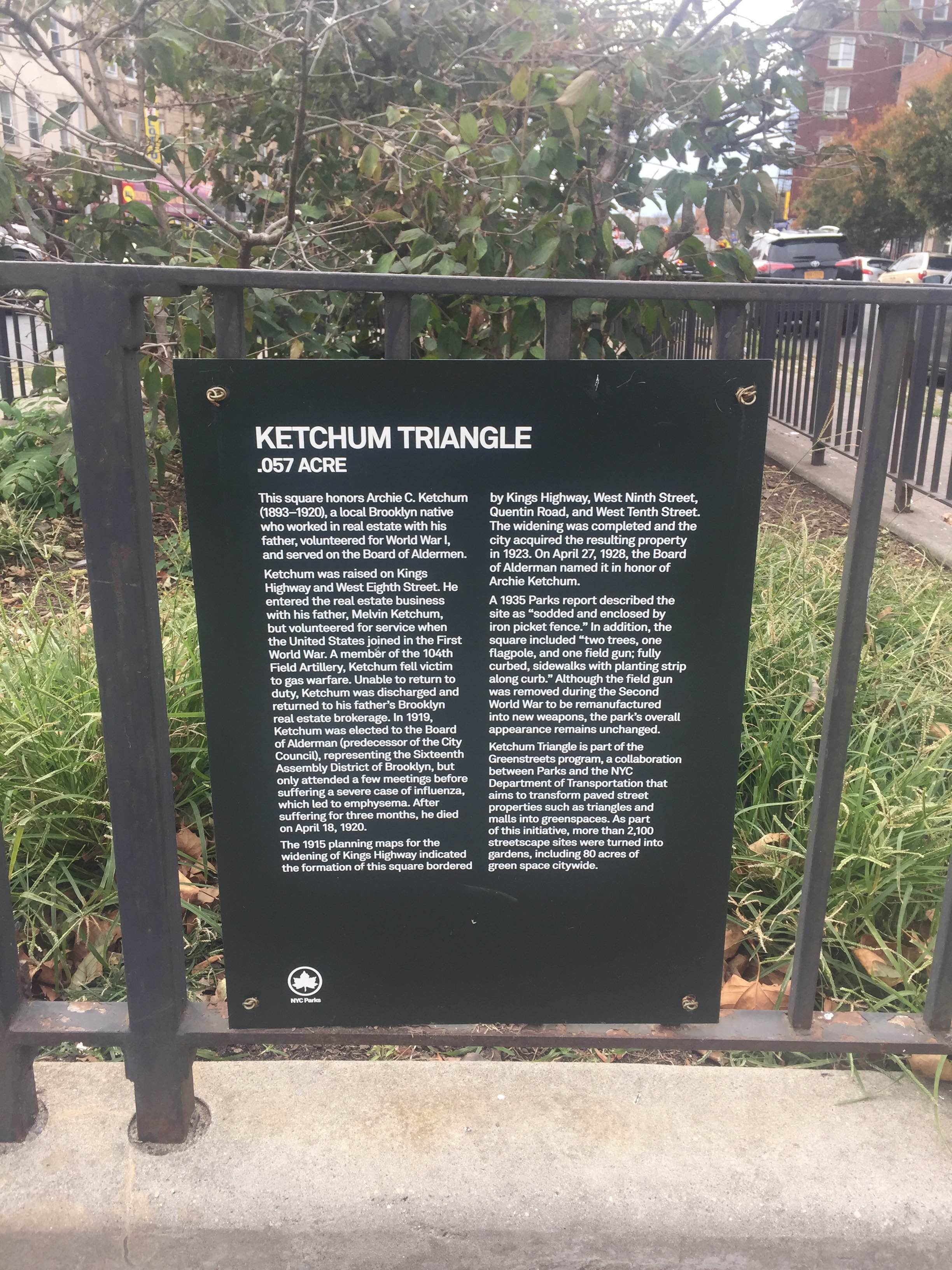 Plaque commenorating Archibald Ketchum and detailing Ketchum Triangle.