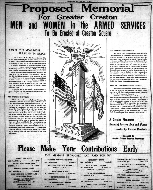 Full Page Ad in The Creston News, July 2, 1943.