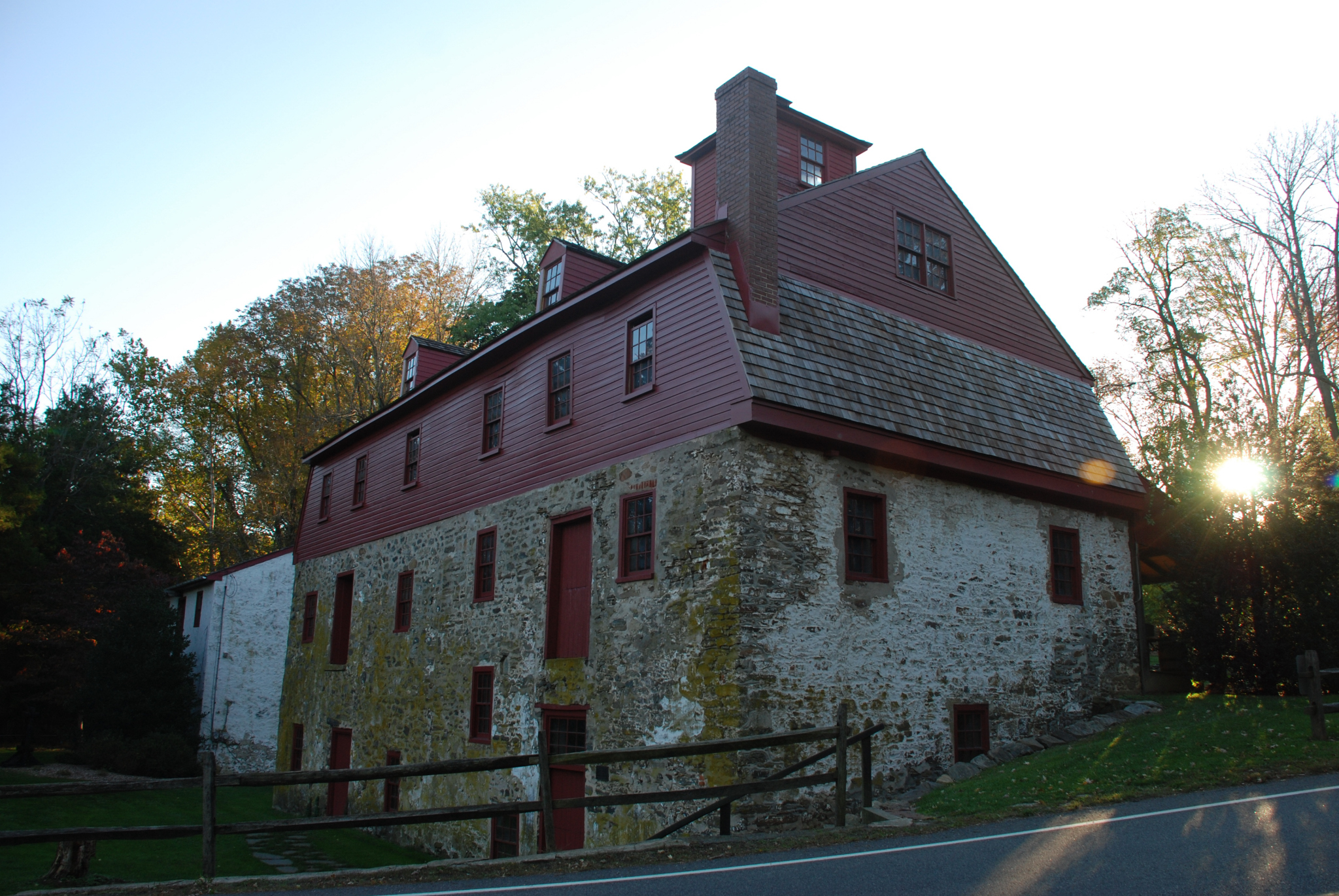 Exterior view of historic grist mill building