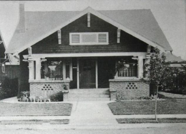 Photograph of a different cross-gable bungalow from 1910 book on bungalows (Wilson)