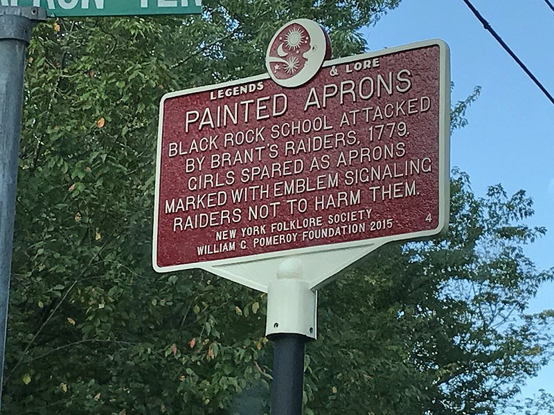 Historic marker at the site of the Painted Aprons attack
