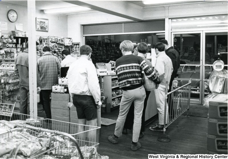 In the late twentieth century, students were popular patrons of the Sunnyside Superette. Photo courtesy of the West Virginia and Regional History Center, WVU Libraries.