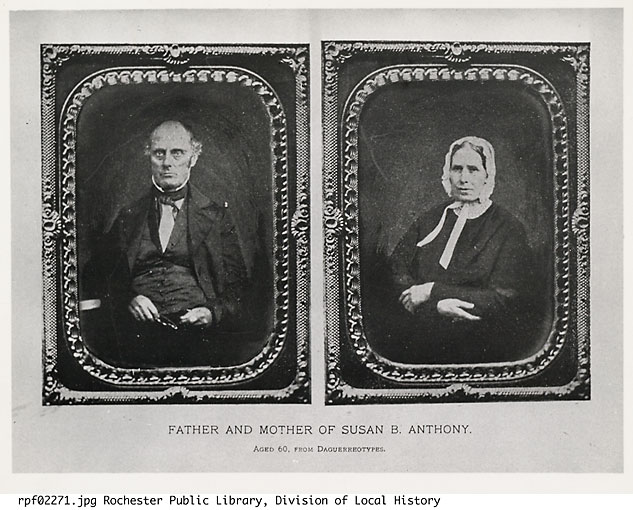 These portraits of Daniel and Lucy Anthony, the parents of Susan B. Anthony, are taken from 1854 daguerreotypes.