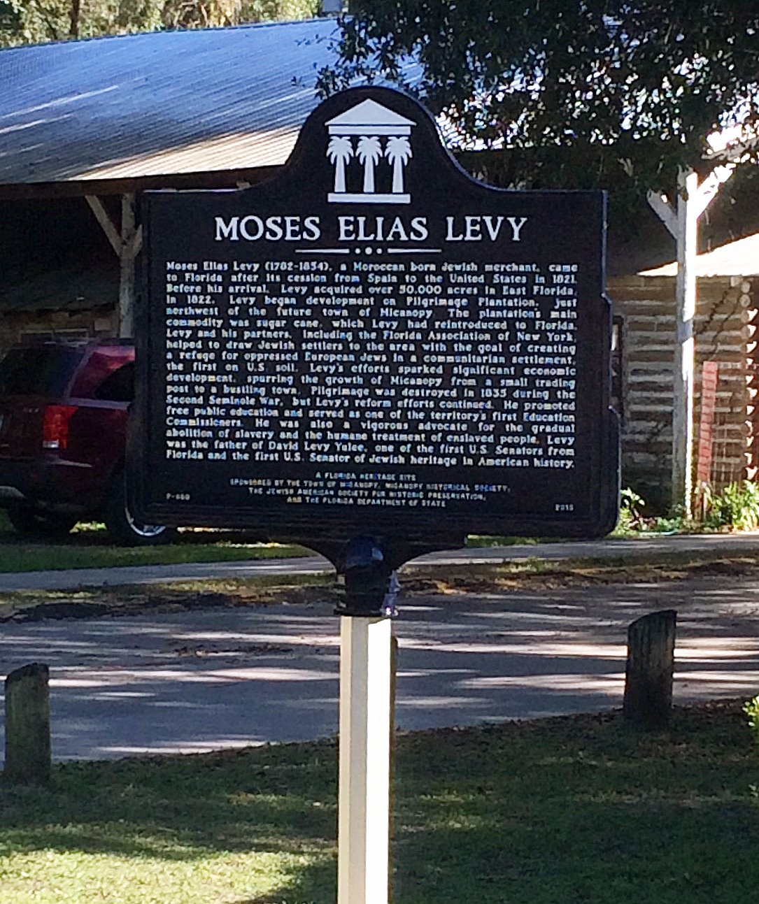 This marker commemorates the life of Moses Elias Levy and was dedicated in 2015 thanks to the Jewish American Society for Historic Preservation and the Florida Dept of State.