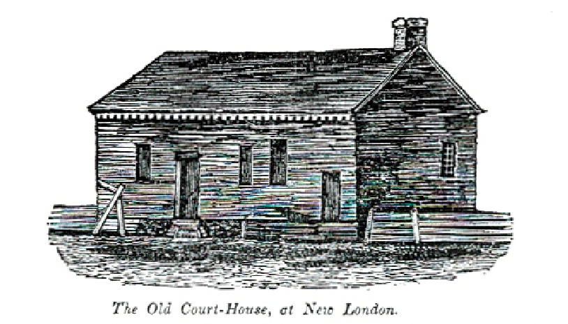 An early sketch of the original courthouse. Friends of New London library. Used by permission.