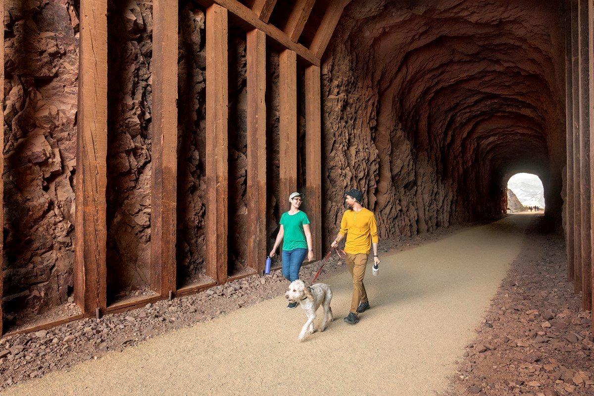 The Historic Railroad Trail was recently resurfaced and is dog friendly. Source: National Park Service.