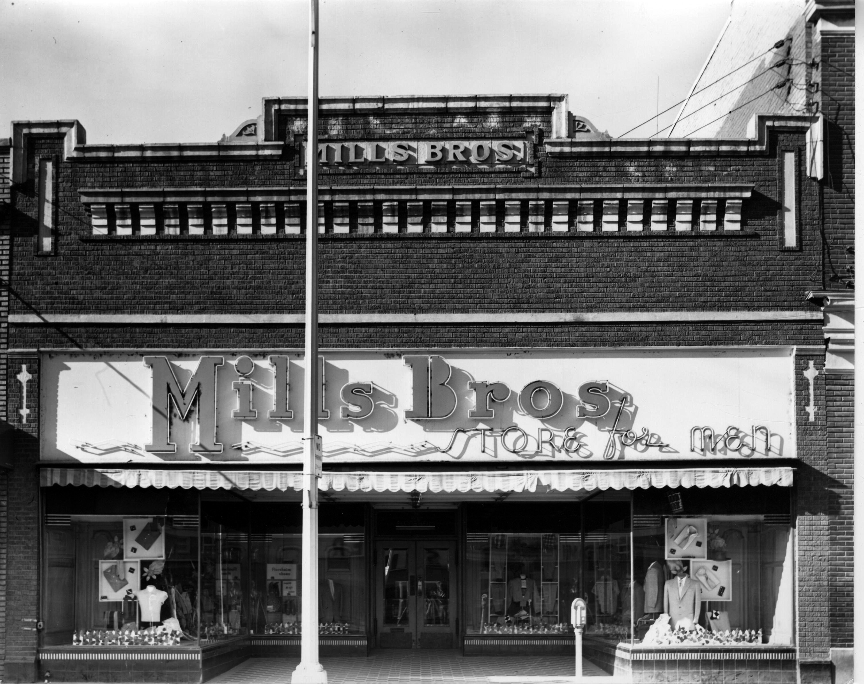 An early photograph of the Mills Brothers Storefront
