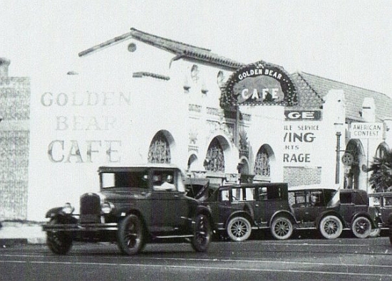 The Golden Bear Cafe near the intersection of Main Street and Ocean Boulevard (Pacific Coast Highway), circa 1930s.
