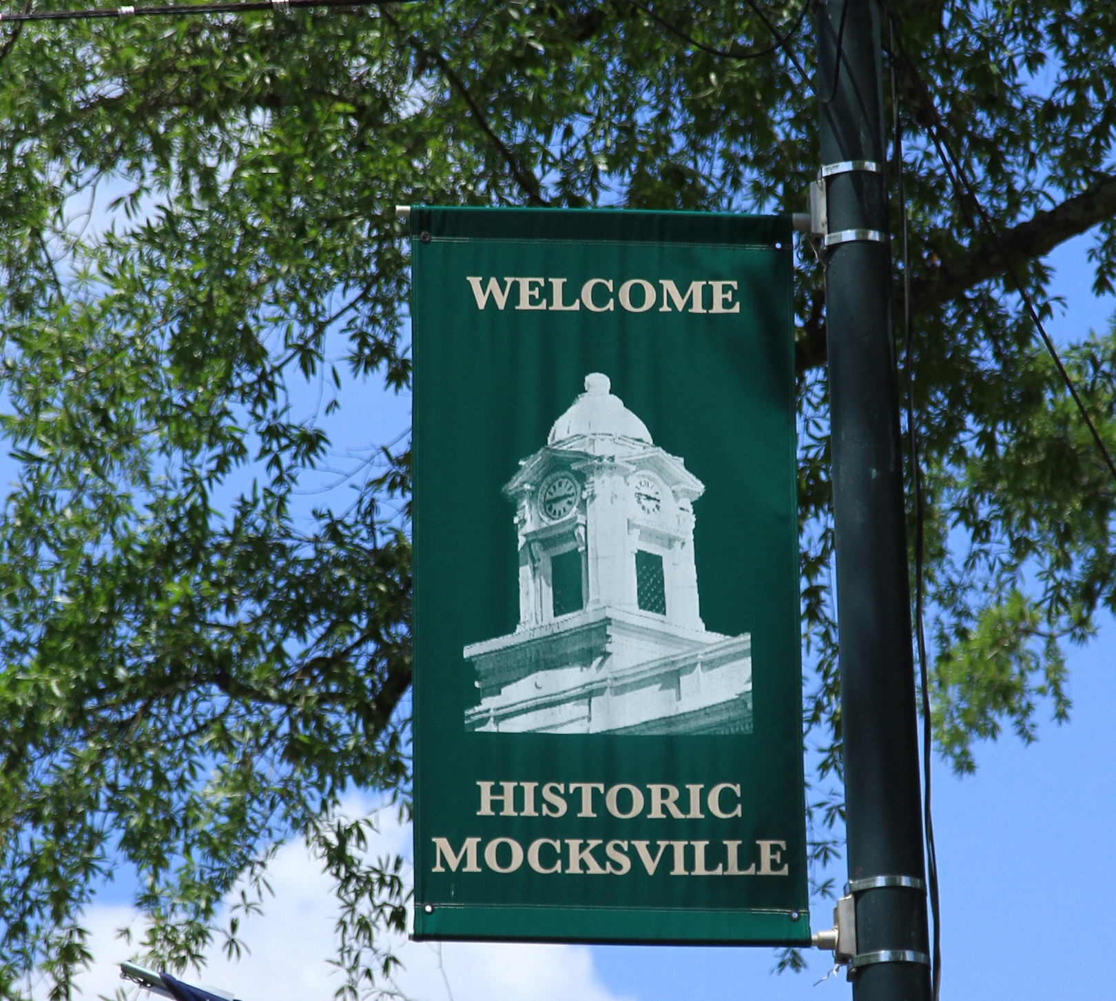 The courthouse is part of the Mocksville Historic District