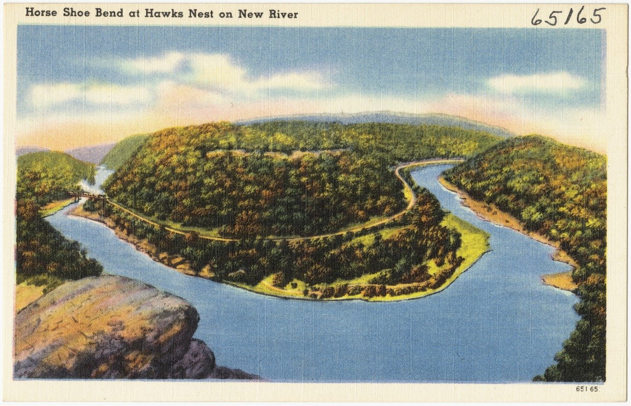 Postcard showing the beautiful horseshoe bend of the New River circa 1930-45.